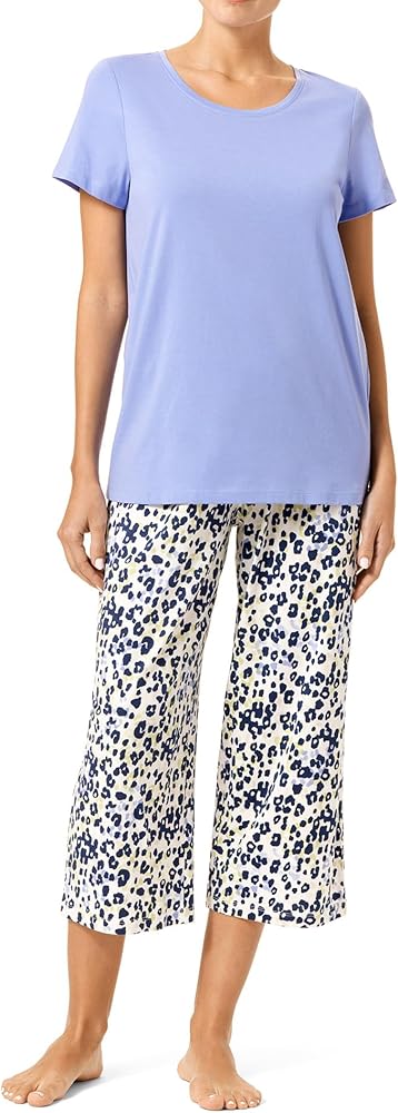 HUE Printed Knit Short Sleeve Tee and Capri 2 Piece Pajama Set Sleepwear