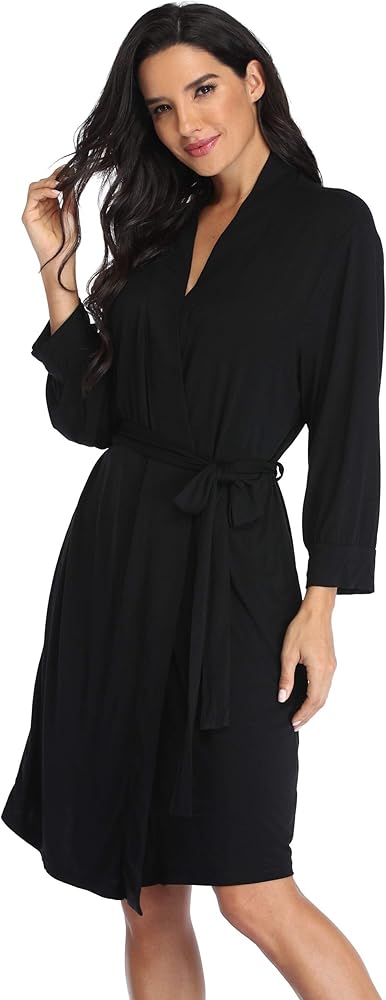 Women's Kimono Robe Short Knit Bathrobe Soft House Sleepwear Lightweight Ladies Loungewear