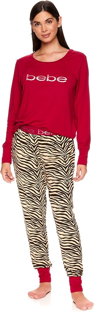 bebe Womens Long Sleeve Shirt and Lounge Skinny Pajama Jogger Pants Sleepwear Set