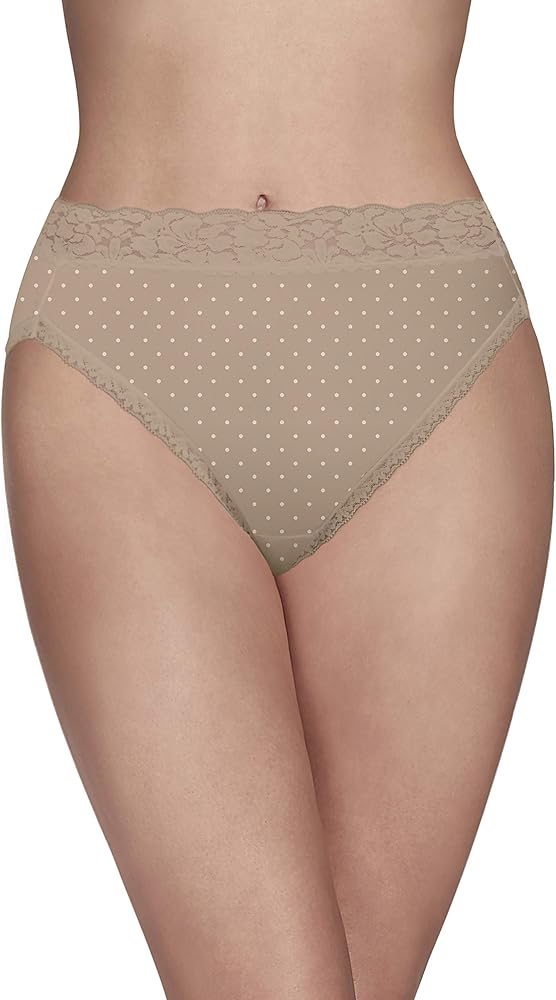 Vanity Fair Womens Flattering Lace Hi-Cut Brief, 9, NH Toasted Coconut Stripe