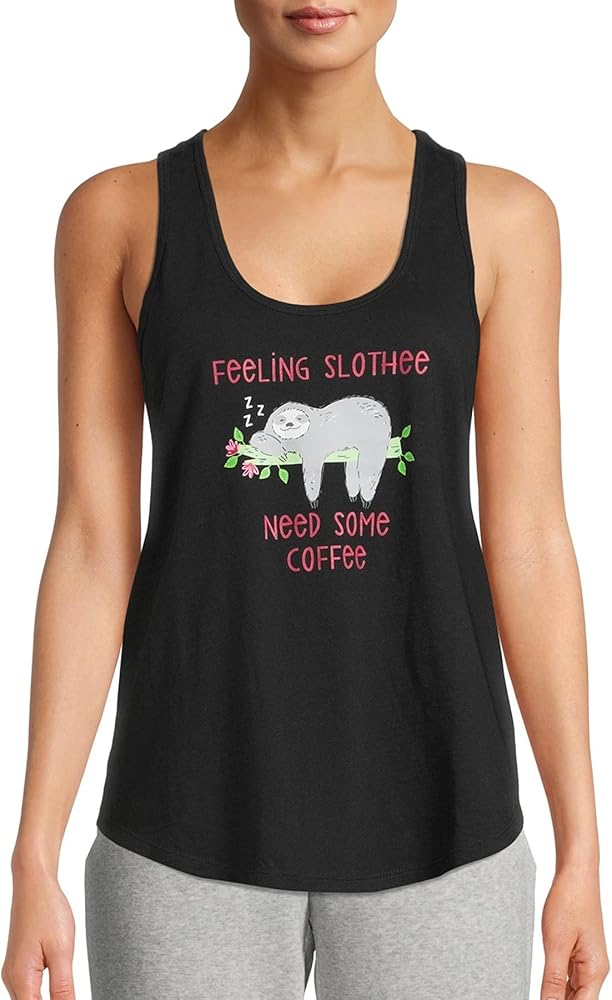 Secret Treasures Women's Slothee for Coffee Sleep Tank Top (Medium 8/10)