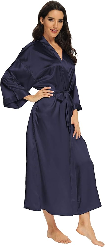 Women's Long Silk Robes Lightweight Long Satin Robes Full Length Sleepwear Dressing Gown