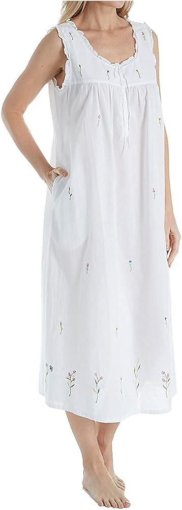 LA CERA Women's 100% Cotton Woven Sleeveless Long Nightgown 1286G