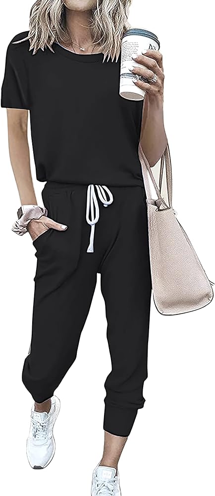 PRETTYGARDEN Women Summer Two Piece Outfits Striped Short Sleeve Pullover and Long Pants Tracksuit Travel Pajama Lounge Set