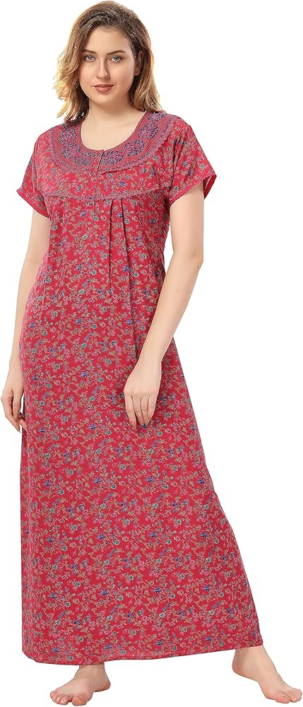 Women's Blended Printed Maxi Nighty