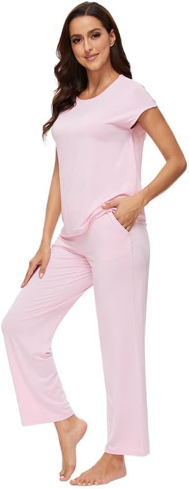 WiWi Soft Pajama Set for Women Raglan Sleeve Viscose from Bamboo Sleepwear Lightweight Loose Pajamas Pjs Sets S-XXL