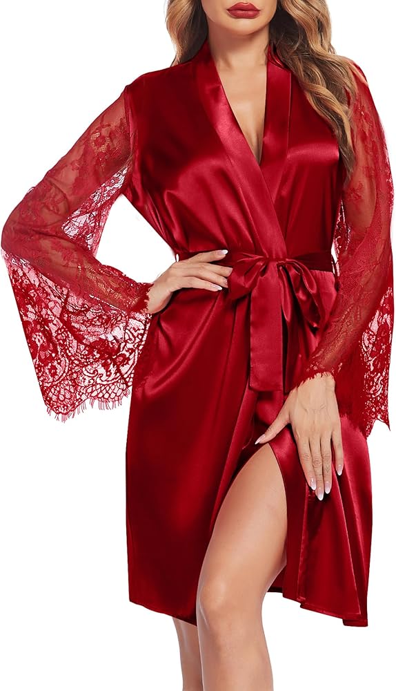 Avidlove Women's Satin Kimono Robe for Bridesmaid and Bride Wedding Party Getting Ready Short Robe