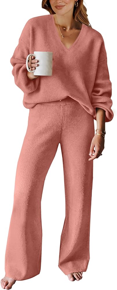 Caracilia Womens Two Piece Outfits Sweater Sets Loungewear Matching Lounge Set Sweatsuit Fall Travel Vacation Trendy Clothes