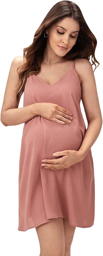 Floerns Women's Maternity Sleeveless V Neck Nightgown Cami Dress