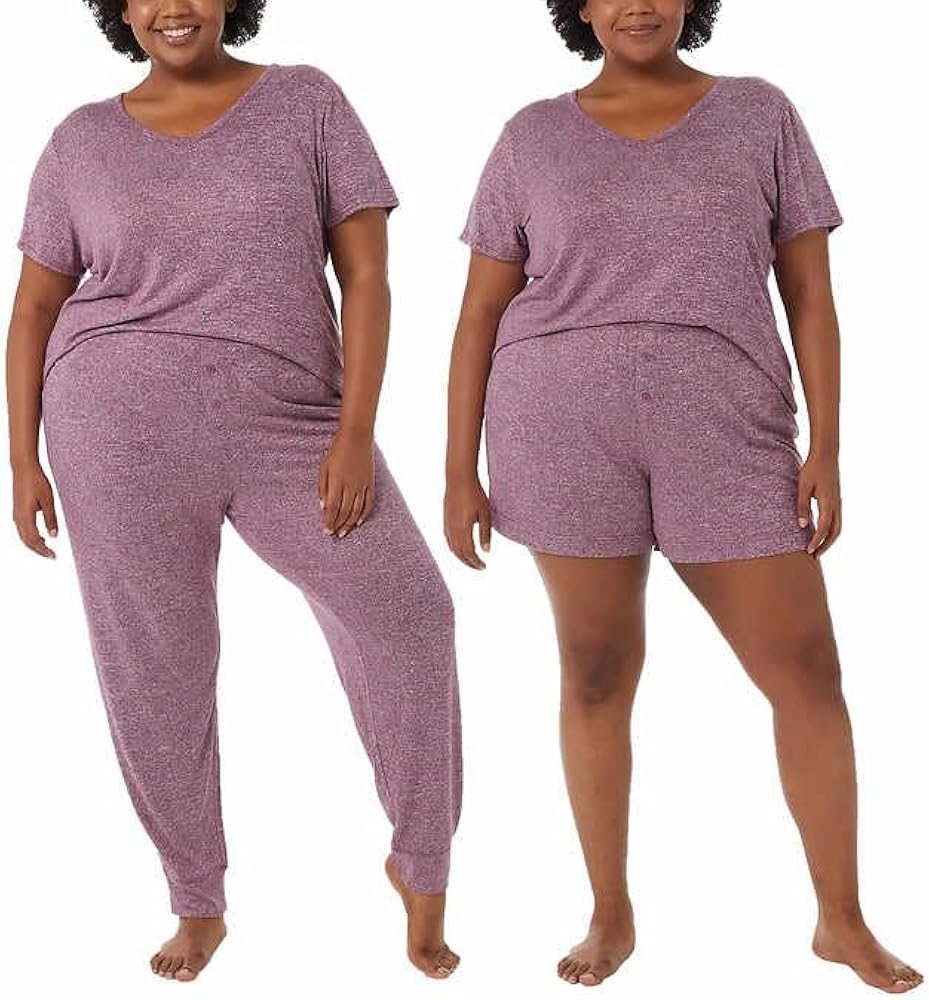 32 Degrees Lounge Sets for Women - Pajama Sets 3 Piece - Jogger, Shorts, Shirt - Womens Sleepwear (Purple, L)