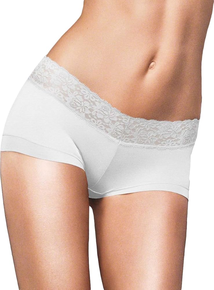 Maidenform Cotton Dream Boyshort with Lace (White - 6)