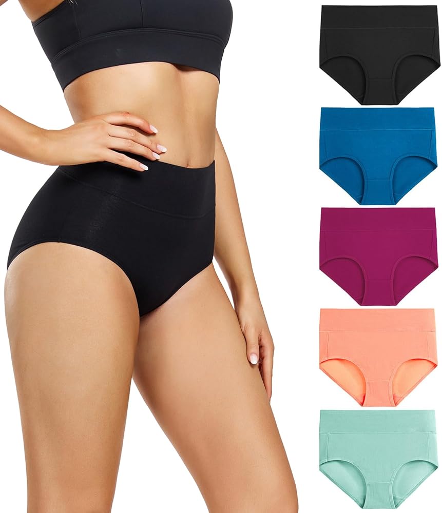 wirarpa Women's Underwear High Waisted Ladies Cotton Panties Soft Full Coverage Briefs 5 Pack (Regular & Plus Size)