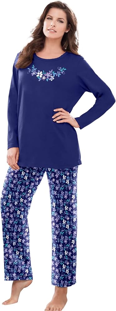 Dreams & Co. Women's Plus Size Long Sleeve Knit PJ Set