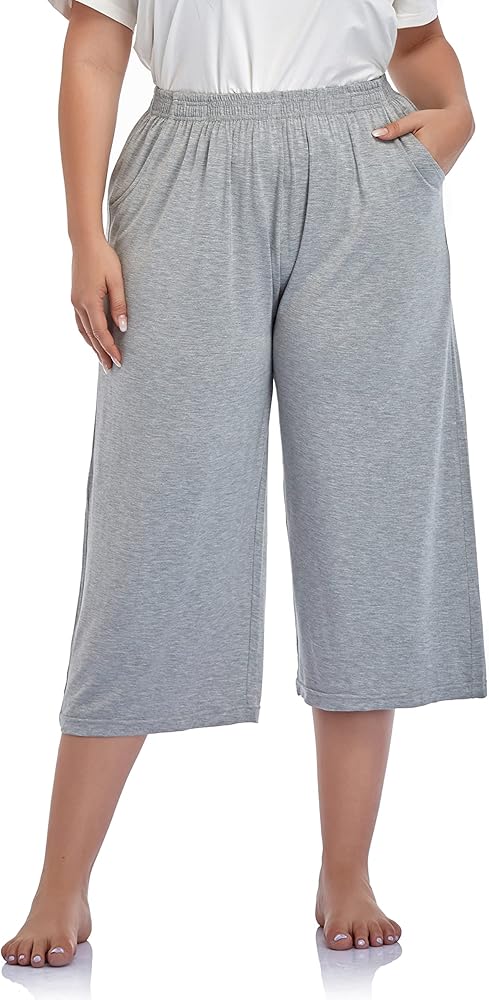 ZERDOCEAN Women's Plus Size Modal Stretchy Relaxed Lounge Capris with Pockets