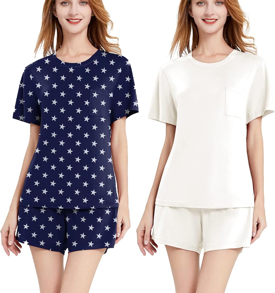 2 Pack: Women's Pajama Set Soft Short Sleeve Top With Pants Loungewear Sleepwear Pajamas