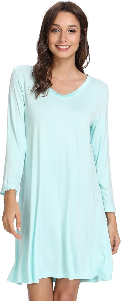 WiWi Nightgowns for Women Soft Long Sleeve Nightgown Plus Size Sleep Shirt Pajama Gown Viscose from Bamboo S-4X