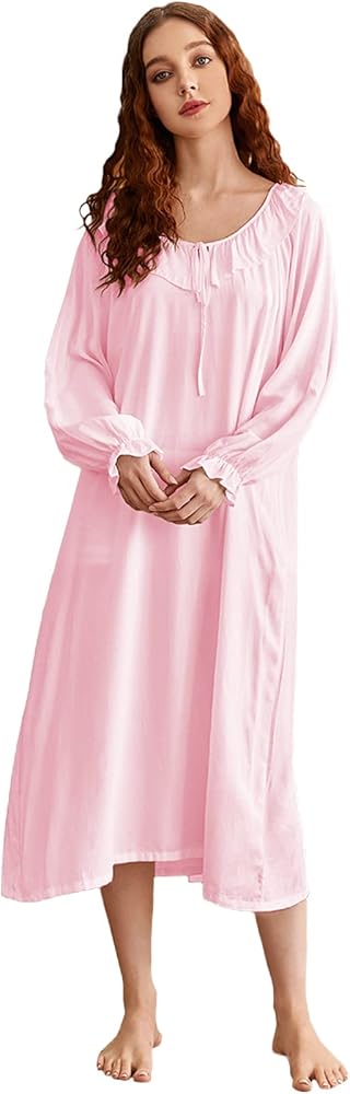 Nanxson Womens Nightgown Long Sleeve Sleepwear Vintage Victoiran Nightdress Ladies Lightweight Loungewear