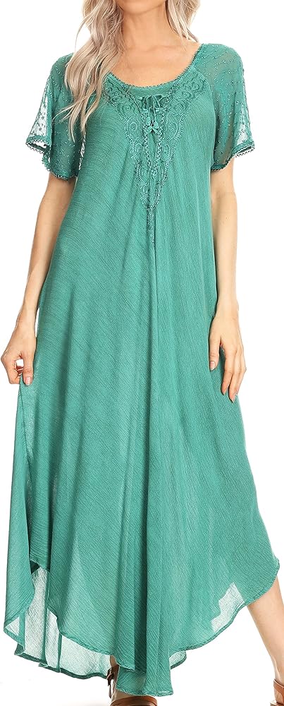 Sakkas Helena Embroidered Nightgown/Women Sleepwear with Eyelet Sleeves