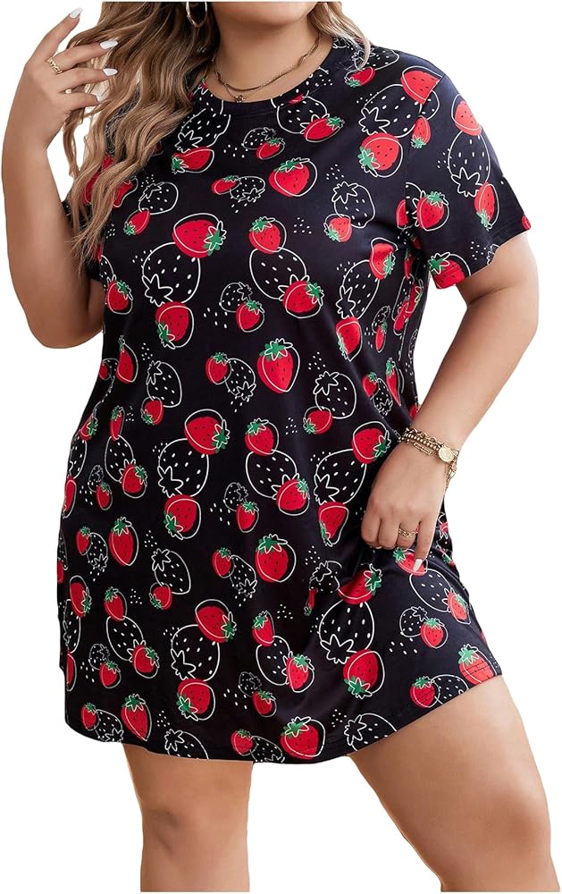 SOLY HUX Women's Plus Size Nightgowns Sleepwear Short Sleeve Crewneck Nightshirt Print Sleepshirts