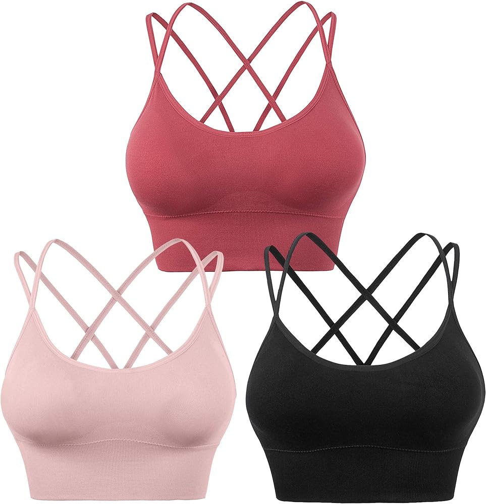 Evercute Cross Back Sport Bras Padded Strappy Criss Cross Cropped Bras for Yoga Workout Fitness Low Impact