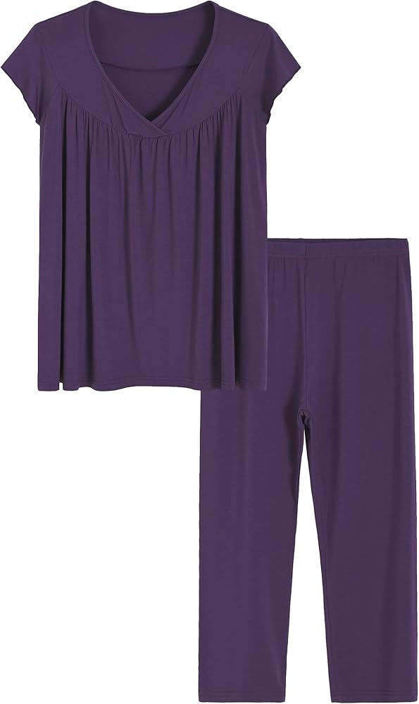 Latuza Women's Viscose Cap Sleeves Top and Pants Lounge Pajamas Set