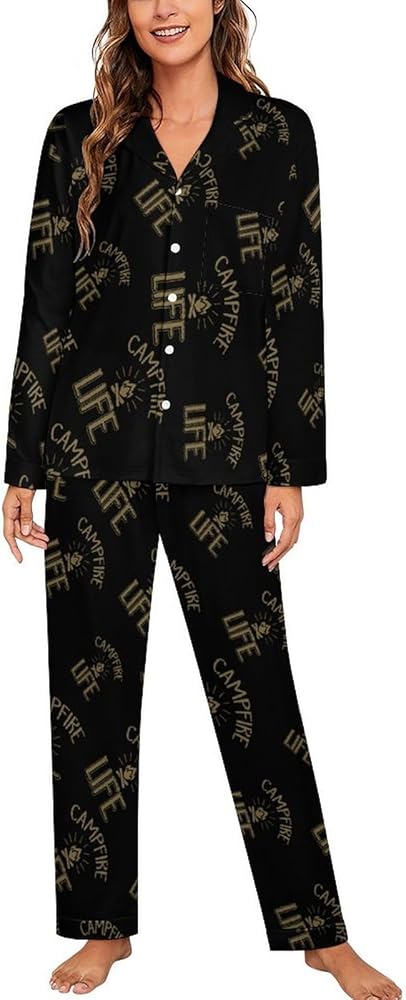 Campfire Life Women's Long Sleeve Button Down Sleepwear Soft Nightwear Lounge Pajamas Set