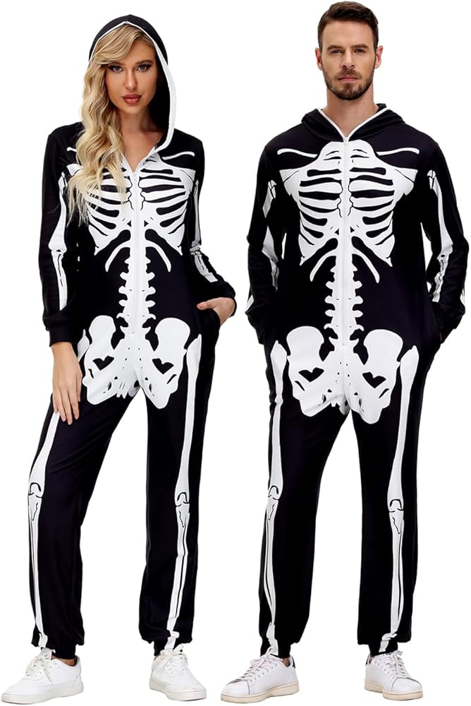 Halloween Family Pajamas Matching Sets Halloween Print Sleepwear Hooded Zip Up Pajama for Men, Women