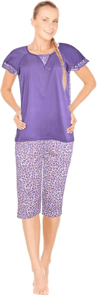 JEFFRICO Womens Capri Set Sleepwear Soft Pajamas Sleep Nightshirts