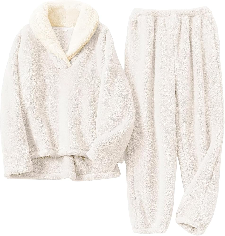 Lviefent Womens 2 Piece Fluffy Pajama Set Fleece Matching Sleepwear Lounge Set Outfit