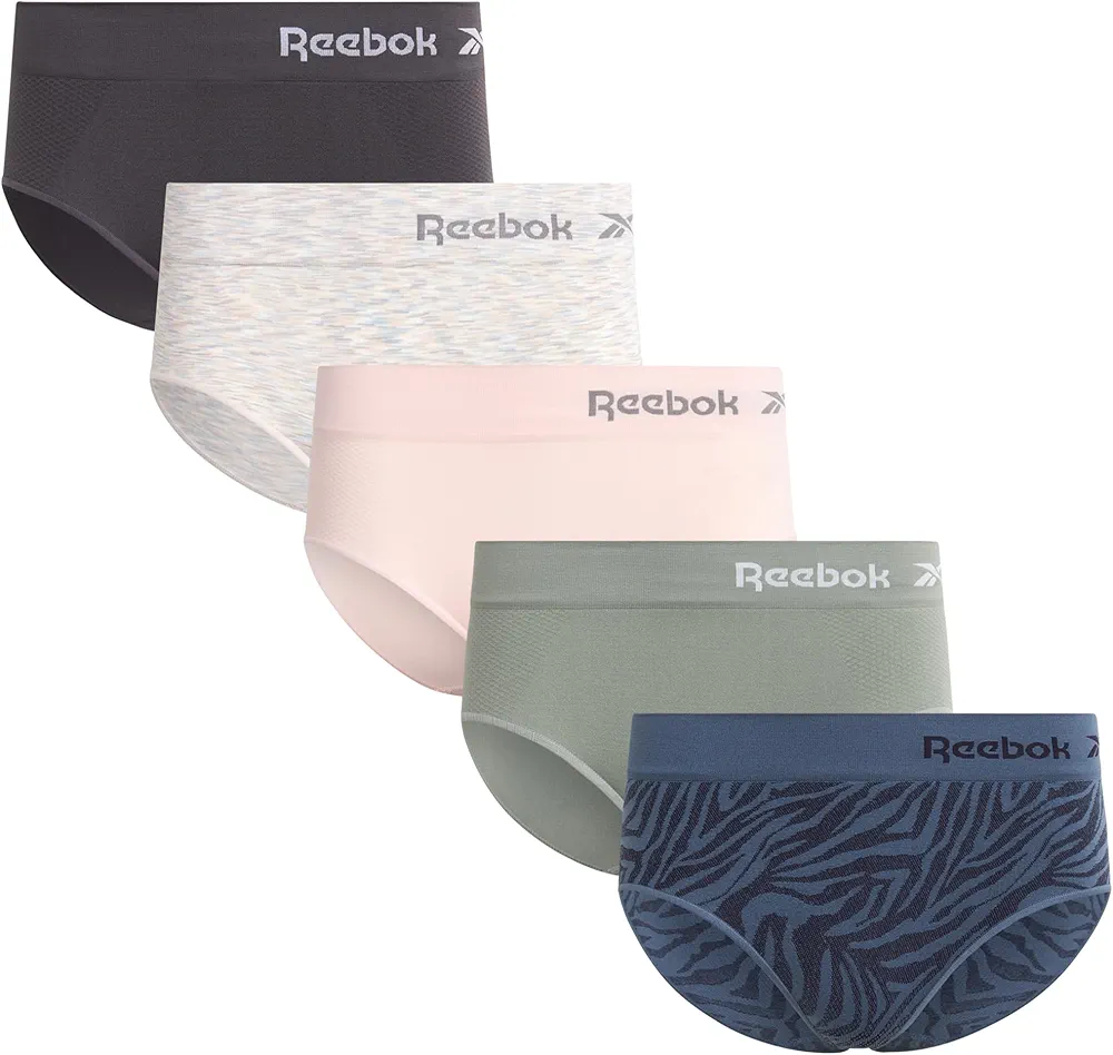 Reebok Women's Hipster Panties - 5 Pack Breathable Stretch Performance Hipster Briefs - Seamless Underwear for Women (S-XL)