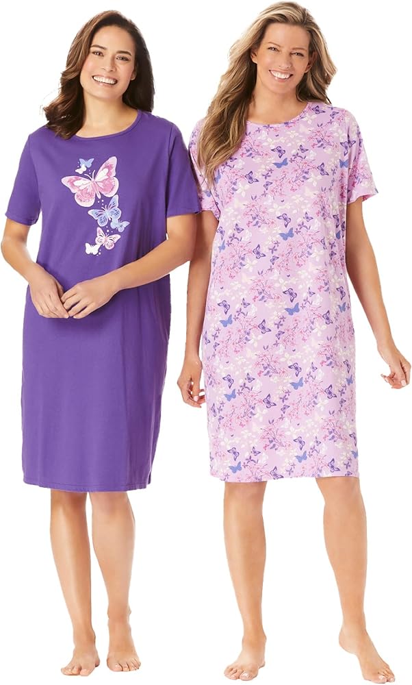 Dreams & Co. Women's Plus Size 2-Pack Short-Sleeve Sleepshirt