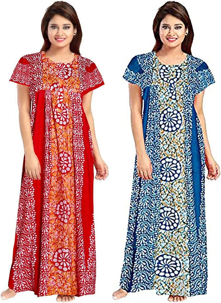 Women's 100% Cotton Printed Ankle Length Printed Maxi Night Gown Nighty Soft Fabric Nightgown,Sleepwear freesize