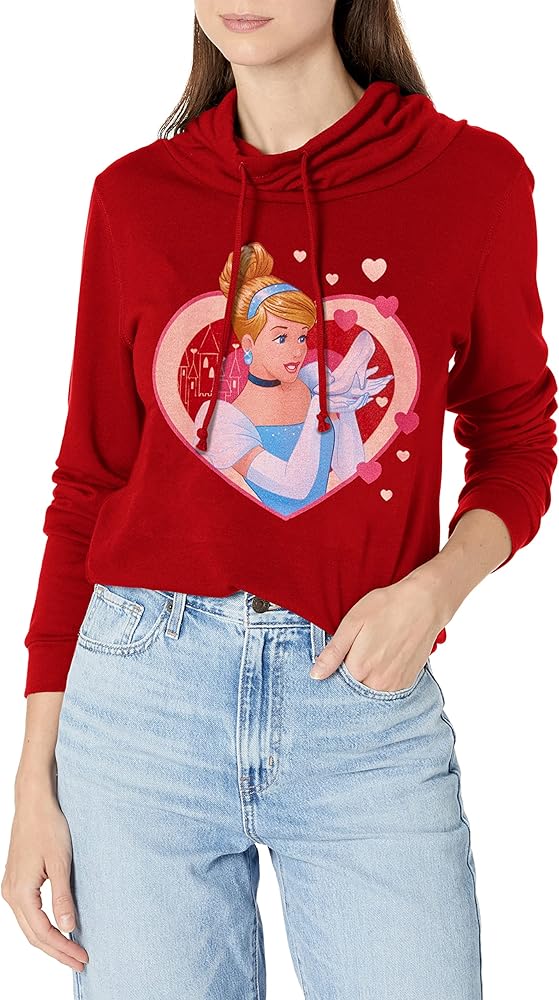 Disney Princesses Cinderella Hearts Women's Cowl Neck Long Sleeve Knit Top