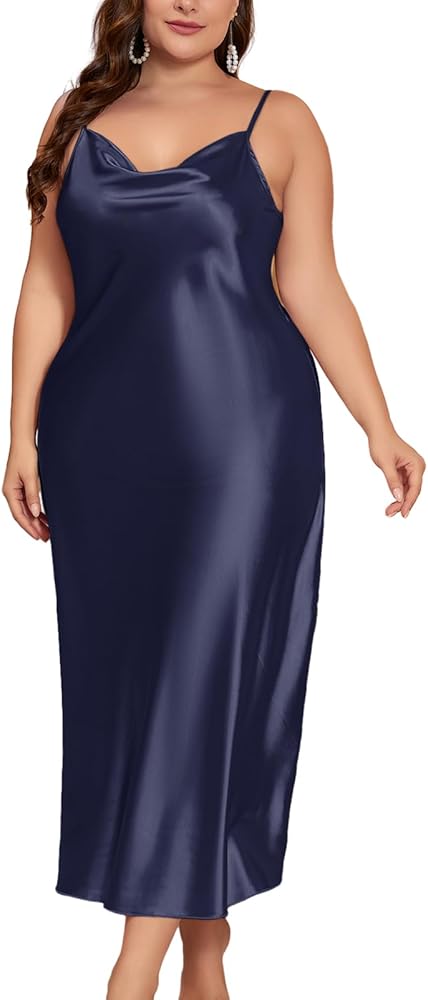 Women's Satin Nightgown Plus Size Elegant Silk Slip Cami Sleep Dress Sexy V Neck Sleepwear Soft Nightdress