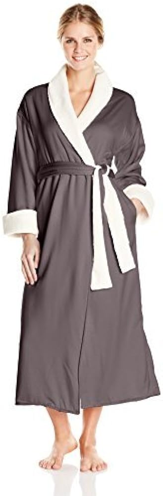 Natori Women's Charmeuse Robe with Sherpa Trim