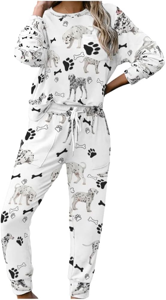 Women's Pajama Sets Dalmatians Dogs Animals Two-Piece Pullover Tops and Pants PJ Sets Loungewear