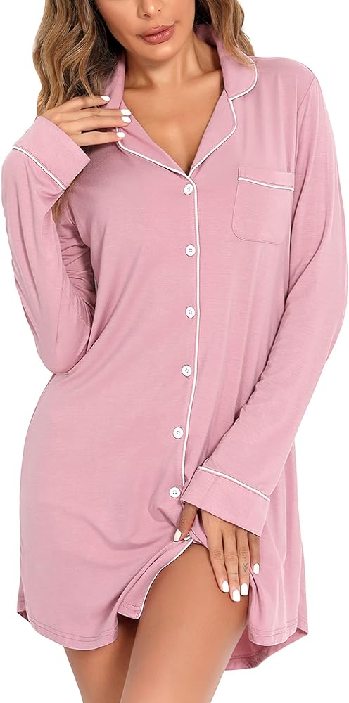 Leikar Maternity Nightgown For Women Nursing Pajamas Long Sleeve Sleepshirt