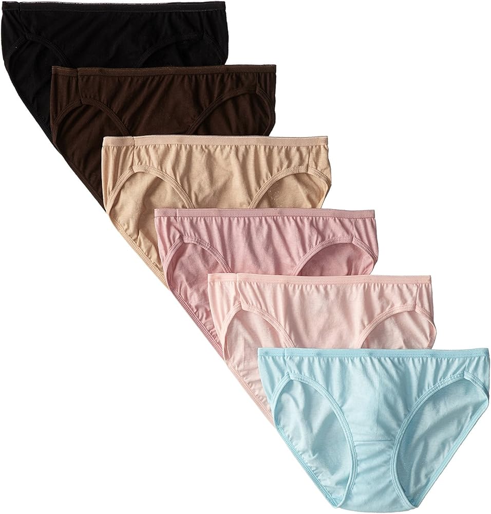 Hanes Women's 6Pack 100% Cotton BIKINI Underwear Ladies Panties, Assorted 6