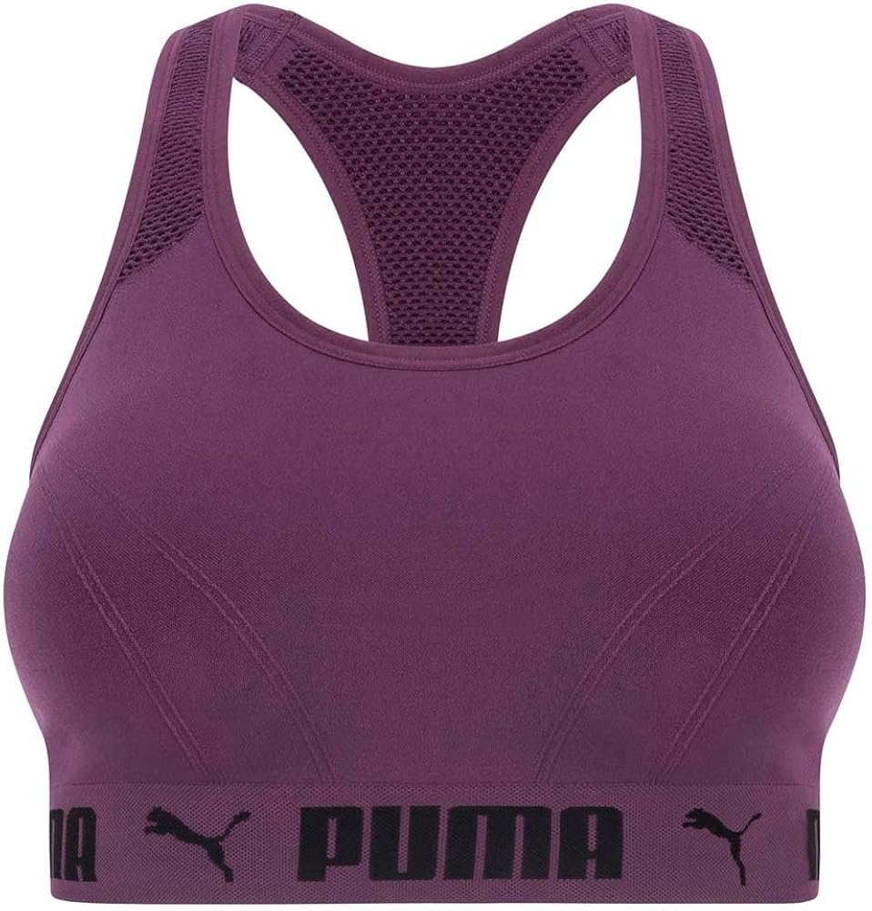 PUMA Women's Seamless Breathe Sports Bra, Burgundy, Large