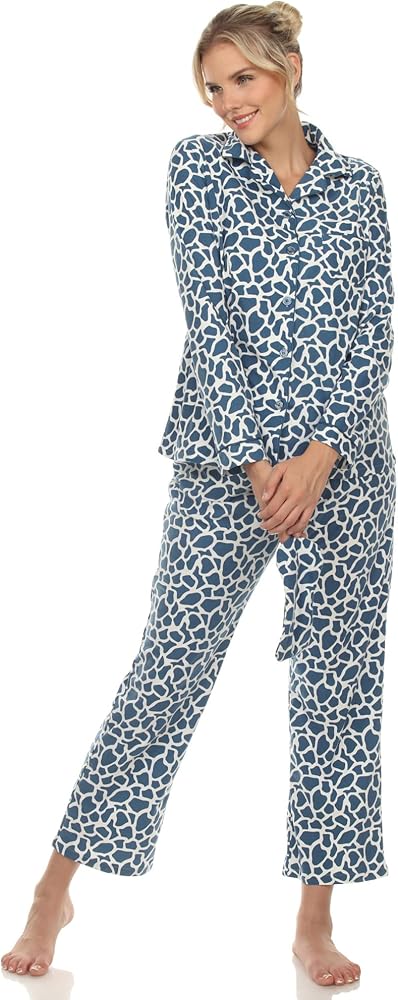 white mark Women's Printed Flannel Pajama Set with Eye Mask