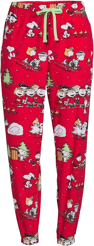 Peanuts Women's Snoopy Woodstock Lounge Sleep Pants (Medium 8-10) Red