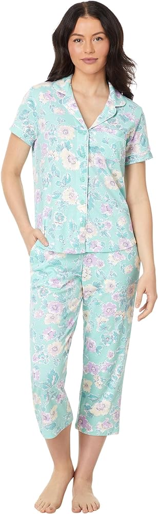 Karen Neuburger Women's Petite Short Sleeve Girlfriend Capri Pj Set with Lace Detail