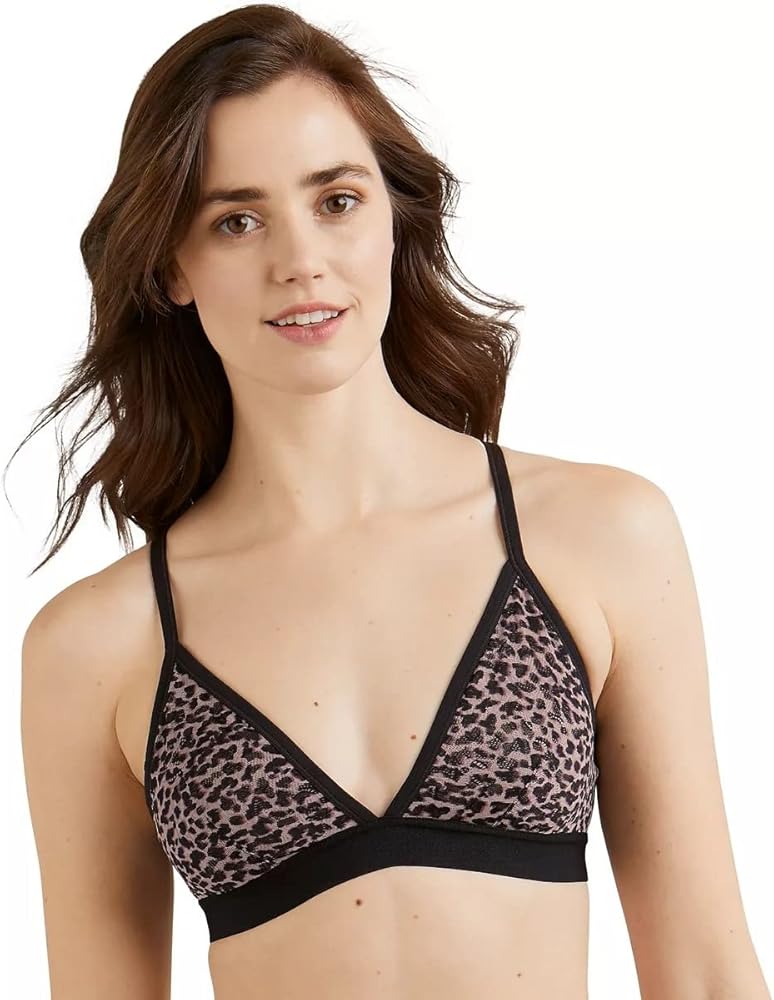 Maidenform Womens Triangle Bralette Lace Front Closure Wireless All-Over Bra, Zippy Animal, Medium