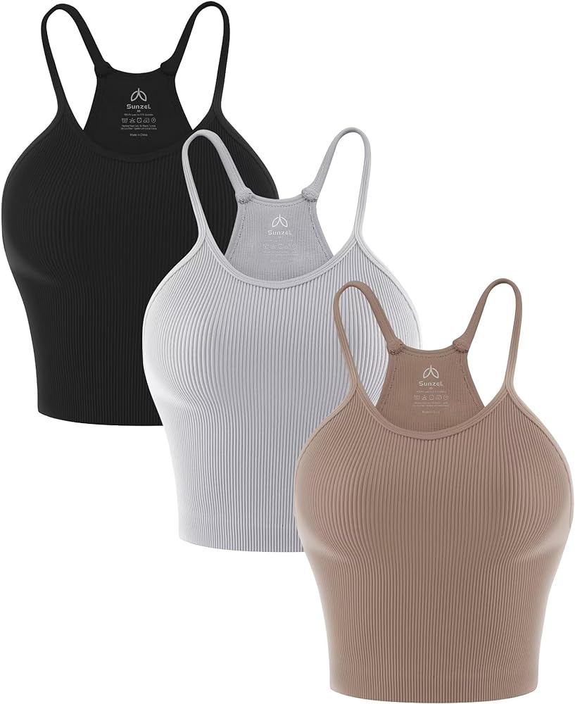 Sunzel Free to Be Tank, Crop Ribbed Tank Tops Seamless Racerback Camisoles No pad Camis Cropped Summer Workout Gym Yoga