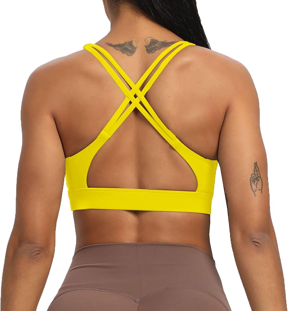 Aoxjox Women's Workout Sports Bras Fitness Medium-High Cross Back Sporty Padded Bra Yoga Crop Tank Top