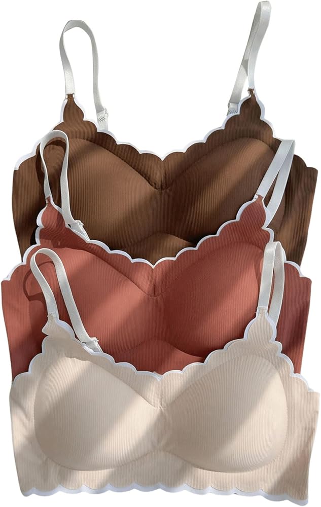 Verdusa Women's 3 Pack Scalloped Invisible Bras Seamless Padded Wireless Bralettes