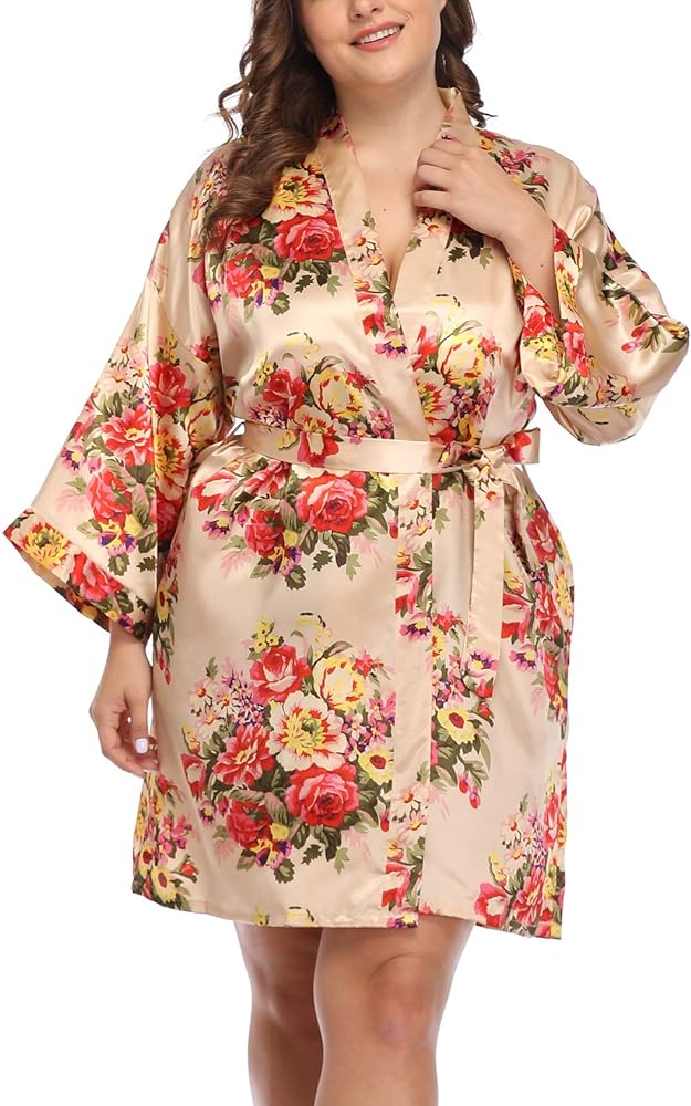 Corset Outlet Womens Plus Size Silky Satin Kimono Robes Wedding Party Bridesmaid Sleepwear Bathrobe Dressing Gown