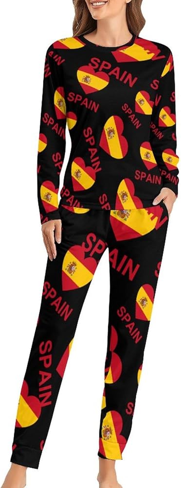 Love Spain Women's Pajamas Set Long Sleeve Sleepwear Soft Pjs Lounge Sets with Pockets