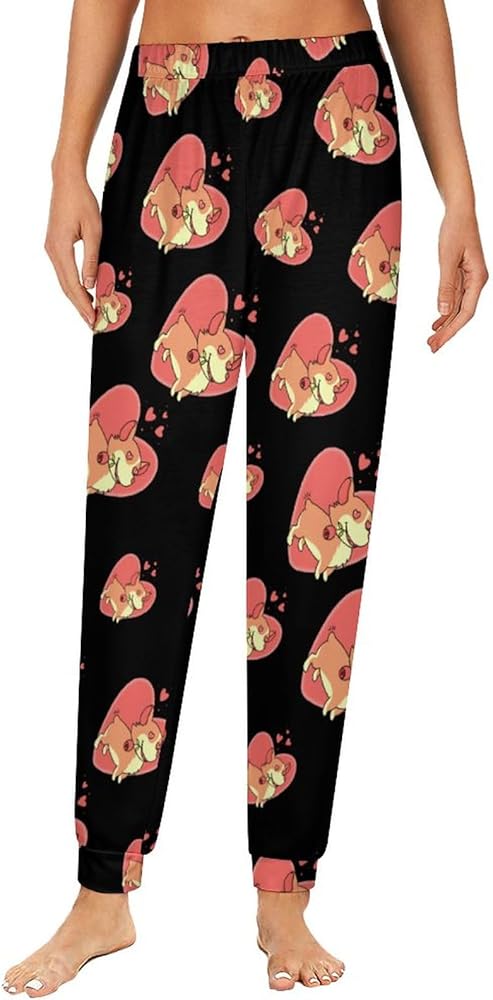 Corgi with Rose in Love Women Pajama Pants Lounge Pajama Bottoms Soft Sleepwear Trousers Homewear