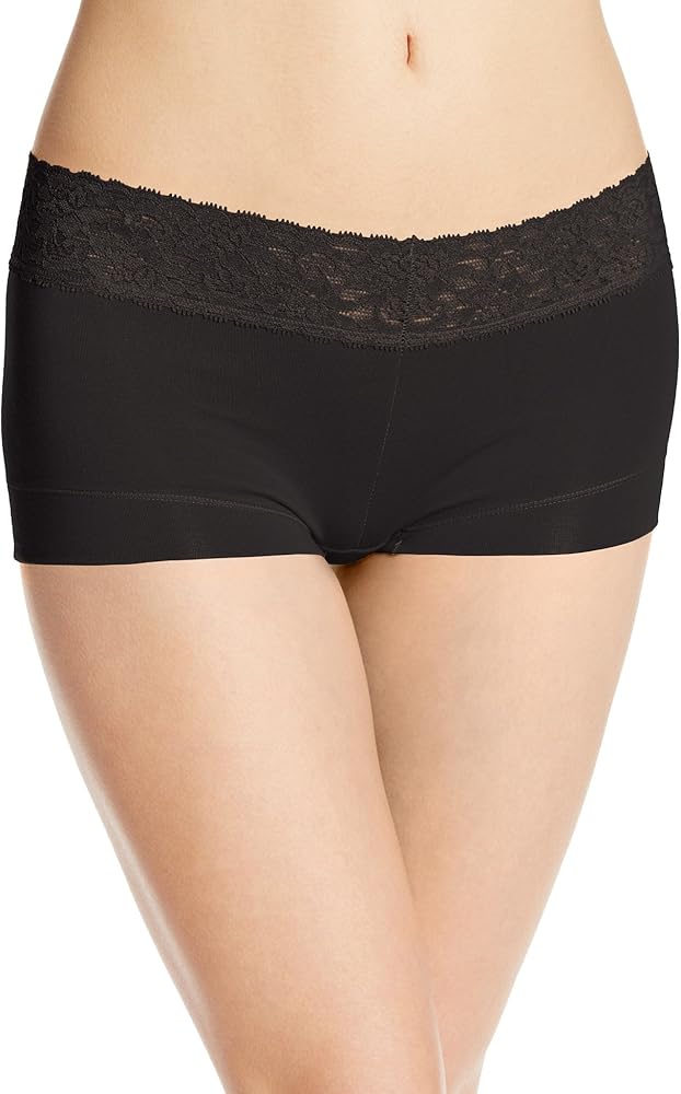 Maidenform Womens Cotton Dream Boyshort with Lace(40859)-Black-8